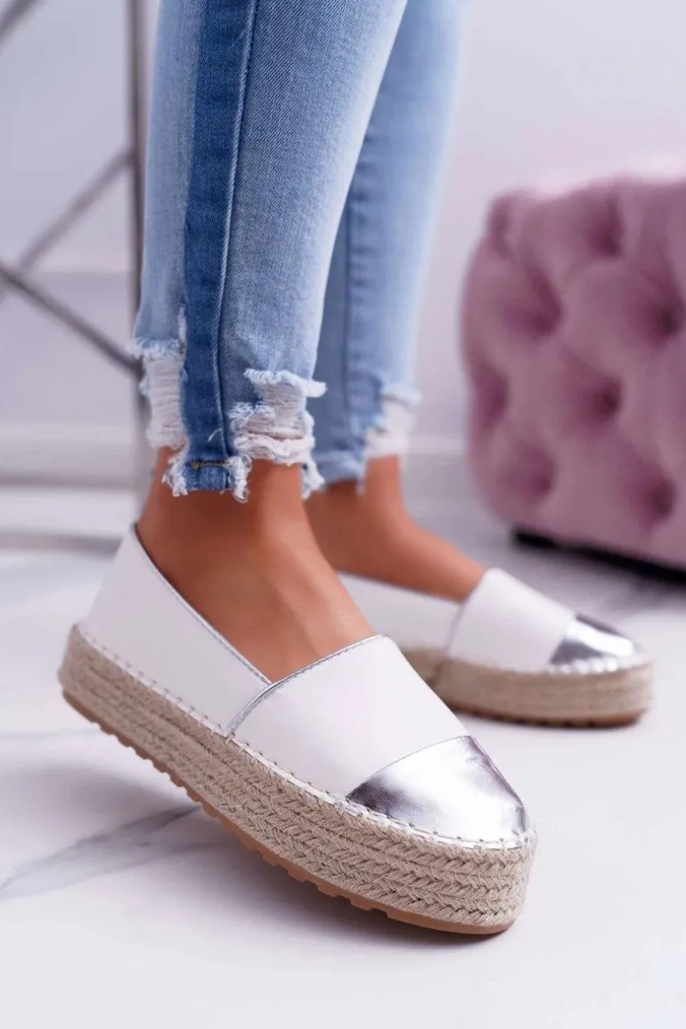 Espadryle Damskie Białe Platforma Ringer
