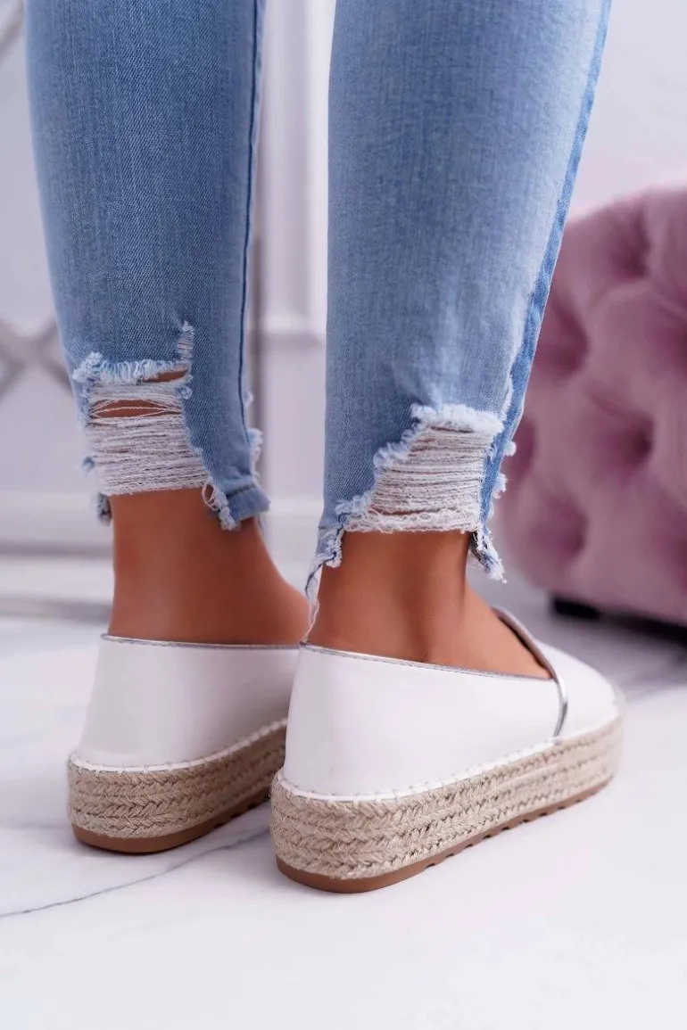 Espadryle Damskie Białe Platforma Ringer