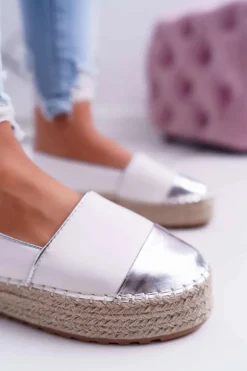 Espadryle Damskie Białe Platforma Ringer