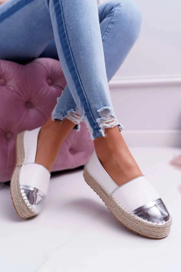 Espadryle Damskie Białe Platforma Ringer