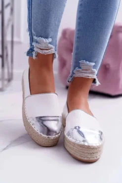 Espadryle Damskie Białe Platforma Ringer