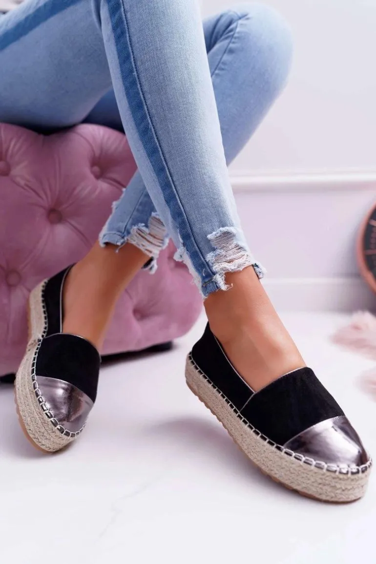 Espadryle Damskie Czarne Platforma Ringer