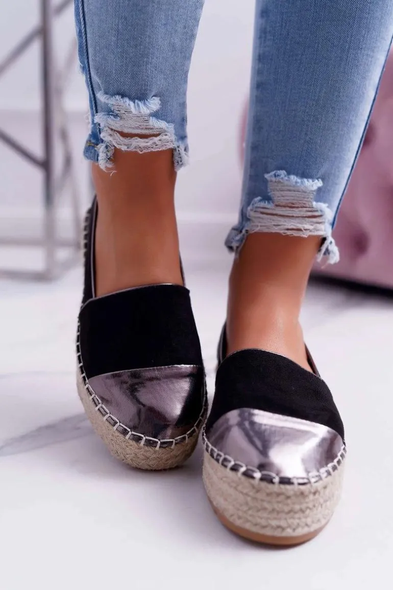Espadryle Damskie Czarne Platforma Ringer