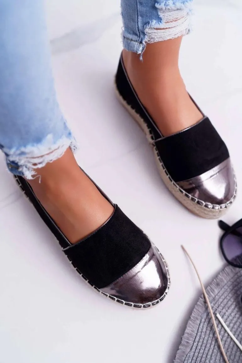 Espadryle Damskie Czarne Platforma Ringer