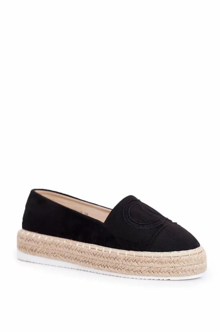Espadryle Damskie Gruba Podeszwa Lniane Czarne Febi