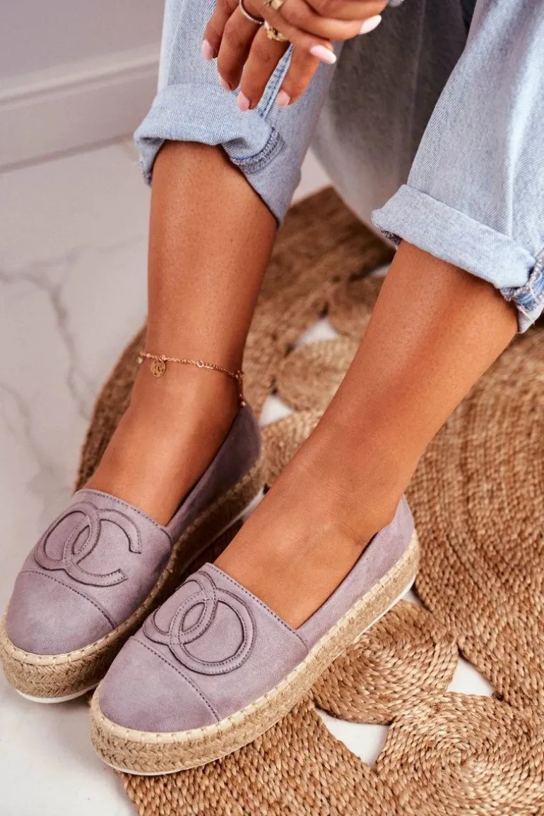 Espadryle Damskie Gruba Podeszwa Lniane Szare Febi