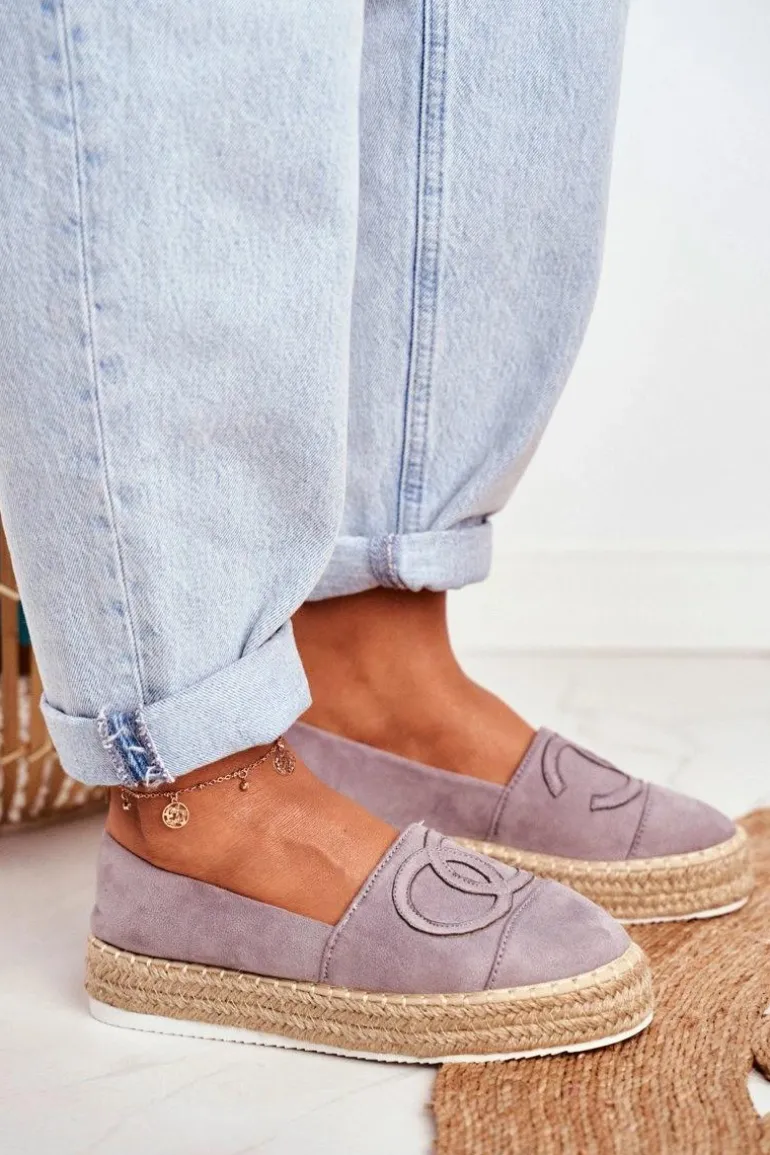 Espadryle Damskie Gruba Podeszwa Lniane Szare Febi