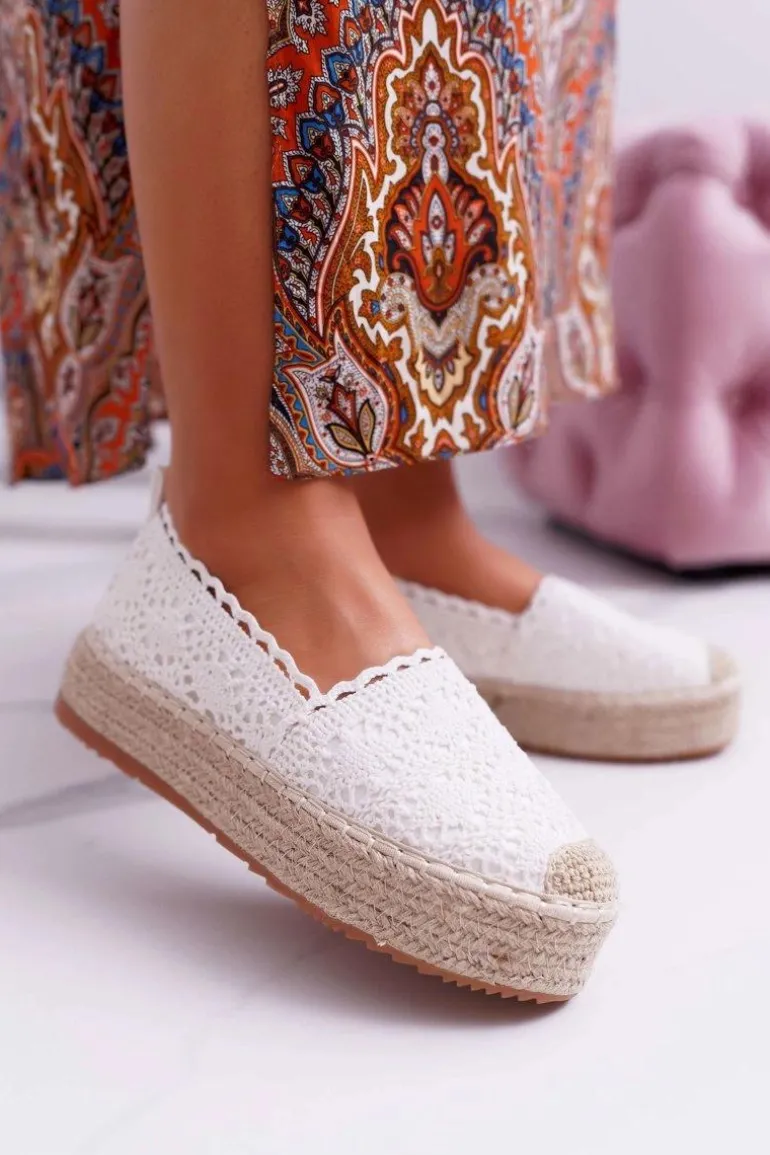 Espadryle Damskie Koronkowe Białe Platforma Desante
