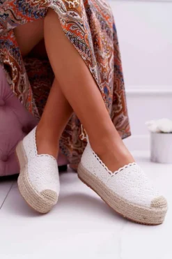 Espadryle Damskie Koronkowe Białe Platforma Desante