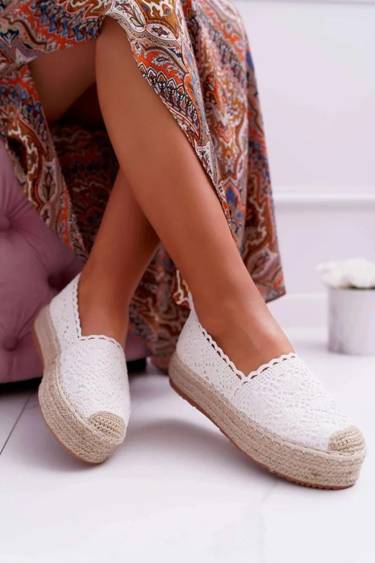 Espadryle Damskie Koronkowe Białe Platforma Desante