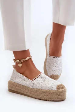 Espadryle Damskie Koronkowe Na Platformie Białe Elarose