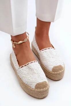 Espadryle Damskie Koronkowe Na Platformie Białe Elarose