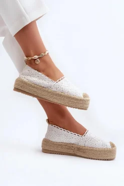 Espadryle Damskie Koronkowe Na Platformie Białe Elarose