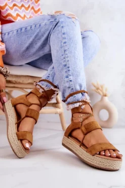 Espadryle Damskie Na Platformie Wiązane Camel Fuerta