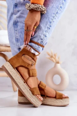 Espadryle Damskie Na Platformie Wiązane Camel Fuerta