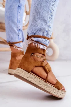Espadryle Damskie Na Platformie Wiązane Camel Fuerta