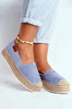 Espadryle Damskie Na Platformie Lniane Niebieskie La Playa