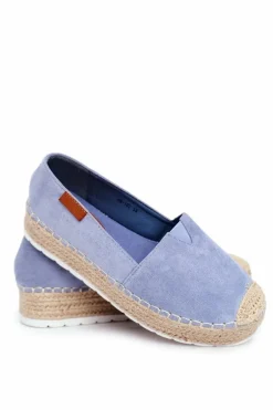 Espadryle Damskie Na Platformie Lniane Niebieskie La Playa