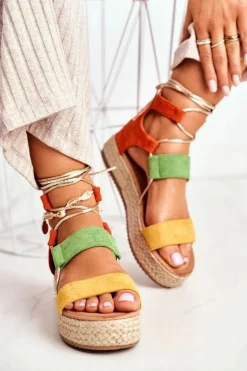 Espadryle Damskie Na Platformie Wiązane Żółte Fuerta