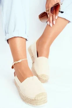 Espadryle Damskie Na Platformie Lniane Beżowe La Playa