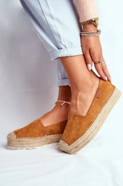 Espadryle Damskie Na Platformie Lniane Camel La Playa
