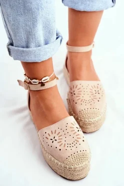 Espadryle Damskie Na Platformie Lniane Beżowe Palermo