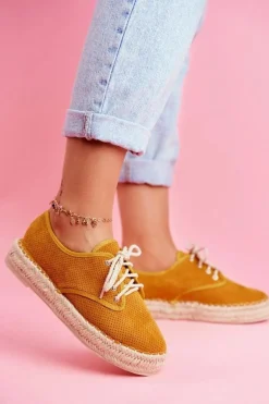 Espadryle Damskie Na Platformie Lniane Żółte Sonya