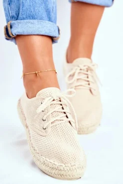 Espadryle Damskie Na Platformie Lniane Beżowe Sonya