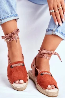 Espadryle Damskie Na Platformie Lniane Pomarańczowe Monacoz