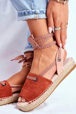 Espadryle Damskie Na Platformie Lniane Pomarańczowe Monacoz