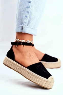 Espadryle Damskie Na Platformie Lniane Czarne Palermo