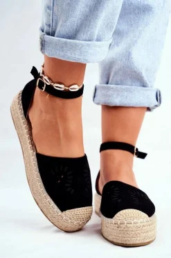 Espadryle Damskie Na Platformie Lniane Czarne Palermo