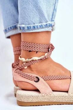 Espadryle Damskie Na Platformie Lniane Beżowe Monacoz