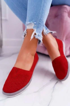 Espadryle Damskie Skóra Zamsz Czerwone Bimbo