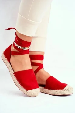 Espadryle Damskie Wiązane Lniane Czerwone Bonjour