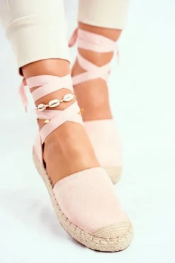 Espadryle Damskie Wiązane Lniane Różowe Bonjour