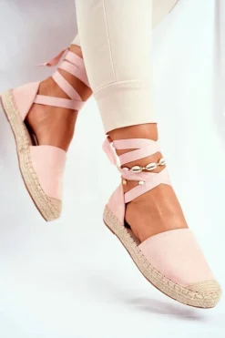 Espadryle Damskie Wiązane Lniane Różowe Bonjour