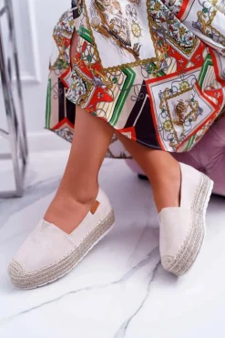 Espadryle Damskie Wsuwane Zamszowe Beżowe Mariako
