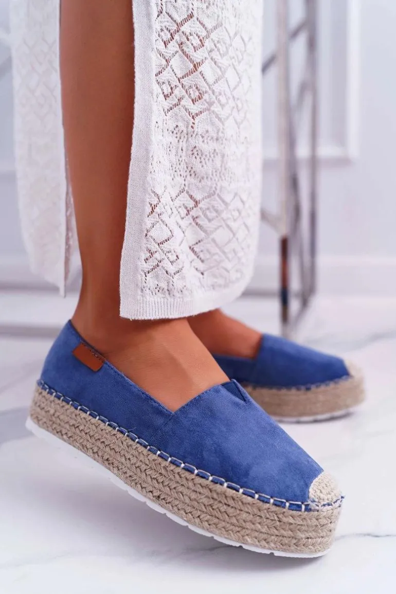 Espadryle Damskie Wsuwane Zamszowe Granatowe Mariako