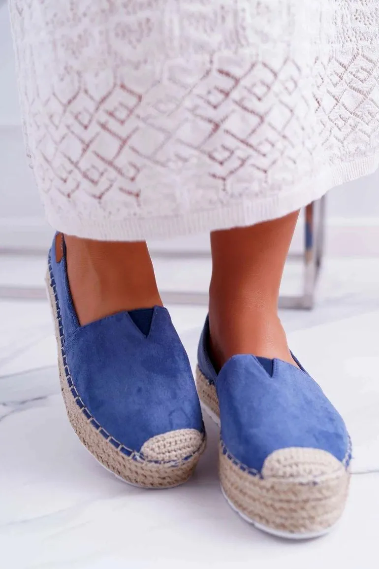 Espadryle Damskie Wsuwane Zamszowe Granatowe Mariako