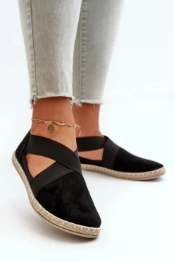 Espadryle Damskie Z Elastycznymi Paskami Eko Zamszowe Czarne Phaedrana