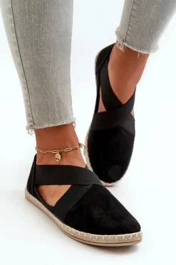 Espadryle Damskie Z Elastycznymi Paskami Eko Zamszowe Czarne Phaedrana