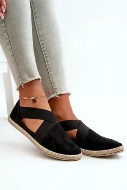 Espadryle Damskie Z Elastycznymi Paskami Eko Zamszowe Czarne Phaedrana