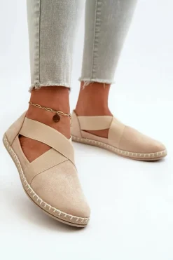 Espadryle Damskie Z Elastycznymi Paskami Eko Zamszowe Beżowe Phaedrana