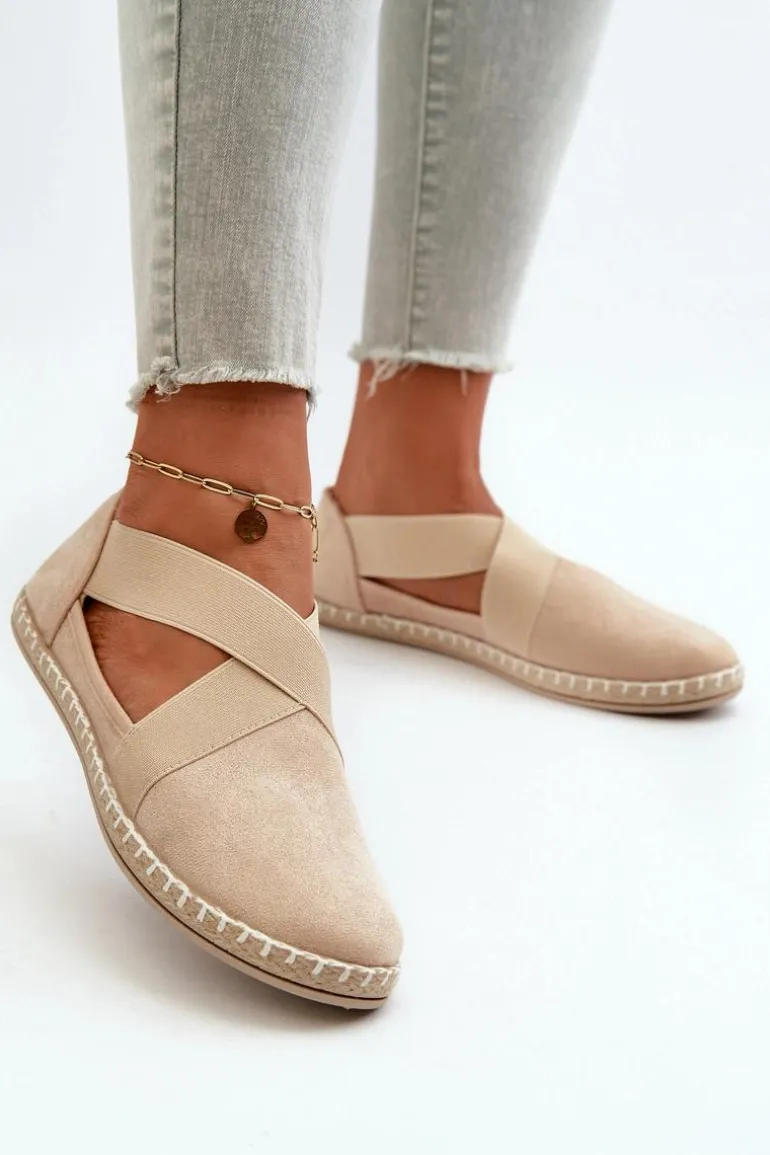 Espadryle Damskie Z Elastycznymi Paskami Eko Zamszowe Beżowe Phaedrana