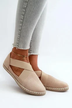 Espadryle Damskie Z Elastycznymi Paskami Eko Zamszowe Beżowe Phaedrana
