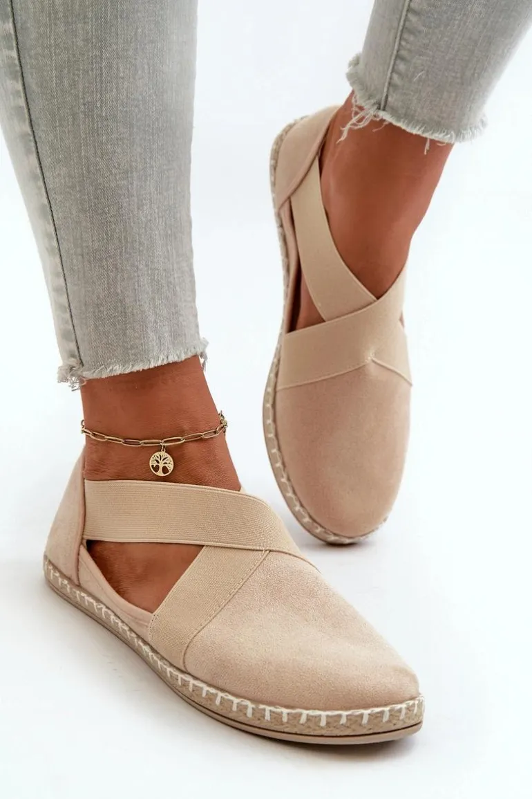 Espadryle Damskie Z Elastycznymi Paskami Eko Zamszowe Beżowe Phaedrana