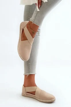 Espadryle Damskie Z Elastycznymi Paskami Eko Zamszowe Beżowe Phaedrana