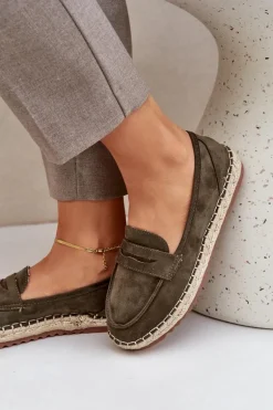 Espadryle Damskie Z Jutową Plecionką Na Płaskiej Podeszwie Ciemnozielone Shilova