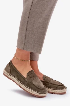 Espadryle Damskie Z Jutową Plecionką Na Płaskiej Podeszwie Ciemnozielone Shilova